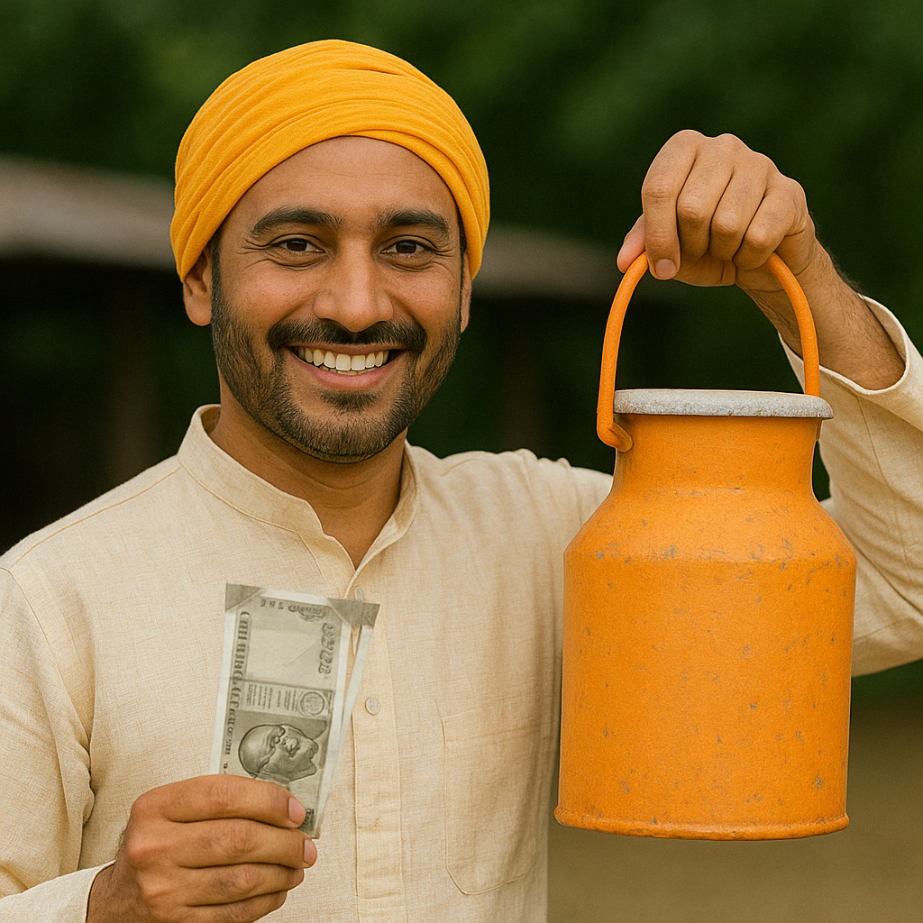 A person holding a container with a dollar sign